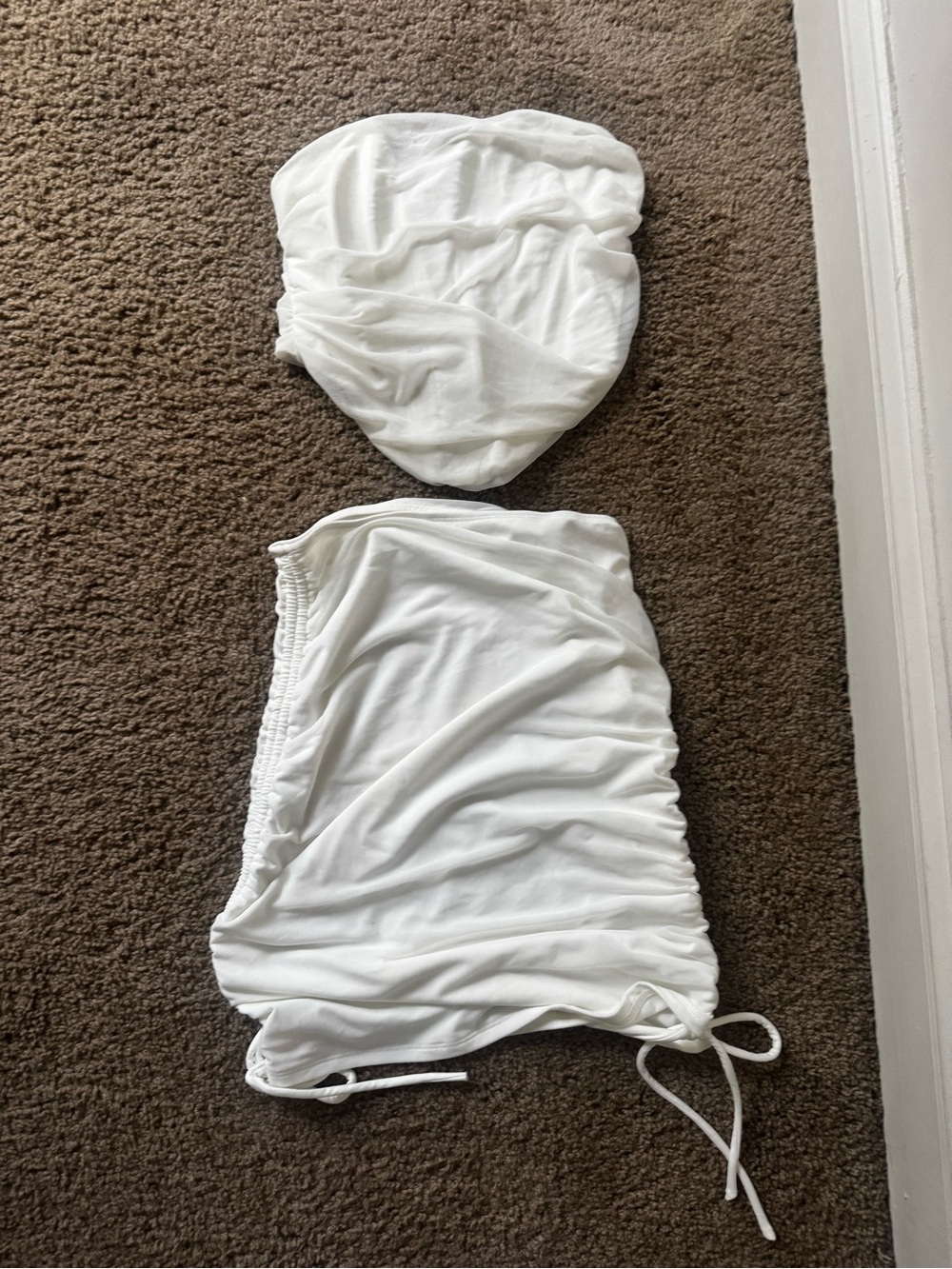 White Two-Piece Ruched Strapless Set